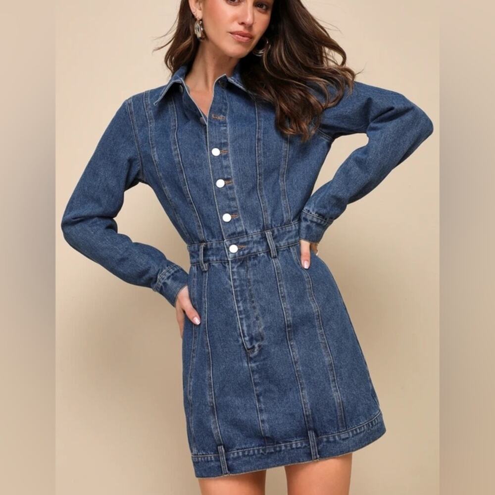 Lulu's Medium Wash Denim Long Sleeve Jacket Mini Dress Size XL Juniors